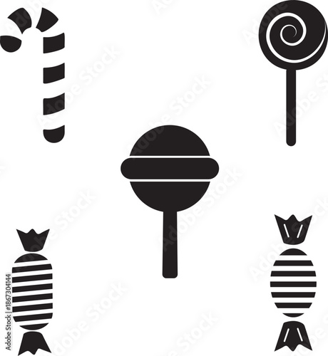 Minimal black and white candy icons set