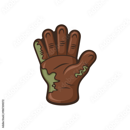 Dark and green zombie hand chocolate vector – Spooky Halloween candy graphic with bite marks and glossy finish.