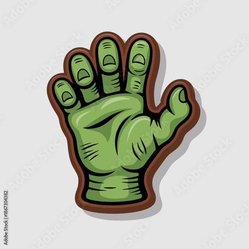 Vibrant green zombie hand chocolate vector – Spooky Halloween dessert graphic with detailed molded fingers.