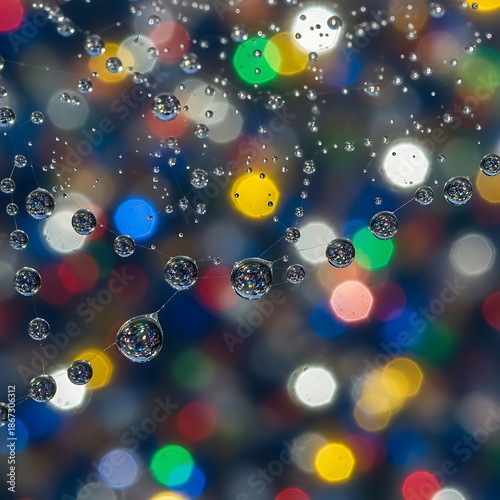 Colorful Bokeh Drops on Glass.