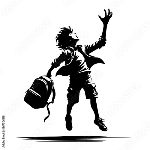 Black and White Vector Angry Boy Throwing Backpack