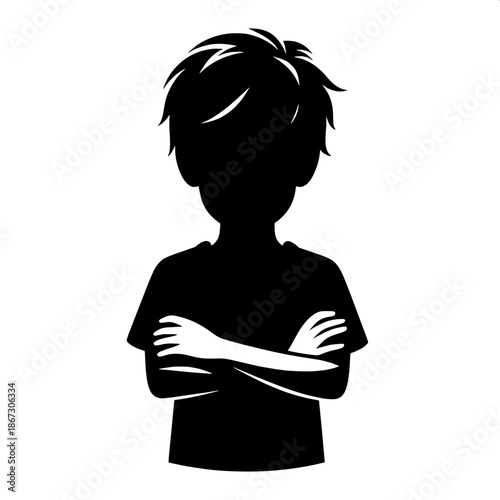 Black and White Vector Angry Boy Crossing Arms