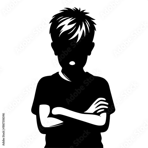 Black and White Vector Angry Boy Crossing Arms