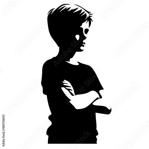 Black and White Vector Angry Boy Crossing Arms