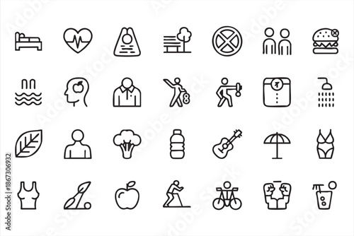 Lifestyle Wellness Symbols for Habit Tracking, Nutrition and Self Care Platforms