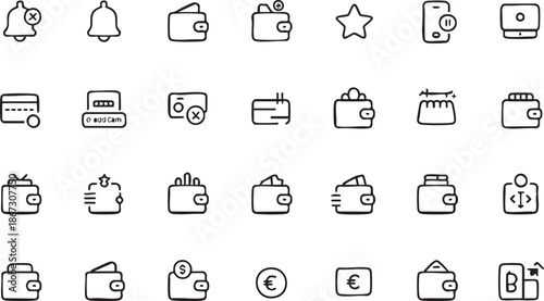 Online Payment and Money Transfer Line Symbols for Financial Dashboards