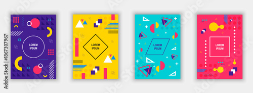 Colorful abstract geometric design posters. With diverse shapes and vibrant colors, these designs capture attention