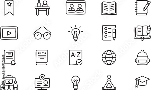 Learning Productivity Line Icon Pack for Student Website Design