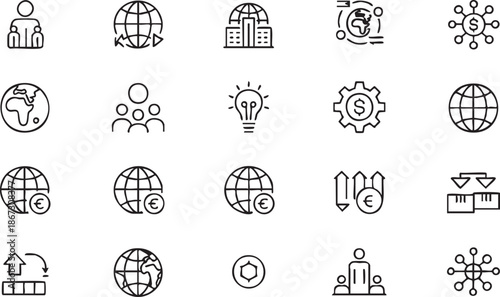 Global Business and Globalization Line Icon Pack for Corporate Strategy