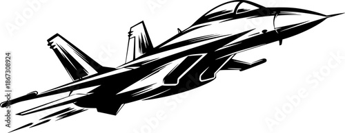 Dynamic fighter jet icon in artistic brushstroke style for aviat
