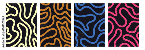 Collection abstract art design with wavy shapes and lines. Vector backgrounds for cards, posters, covers, banners. Hand drawn wavy, organic winding lines.