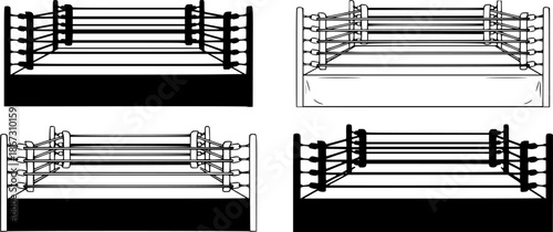 Set of Boxing rings Outline vector illustration isolated On Transparent Background