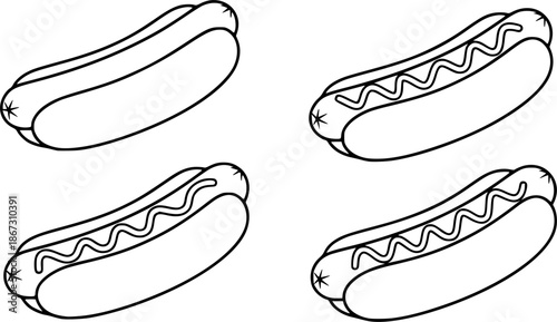 Set of Hot dog Outline vector illustration isolated On Transparent Background