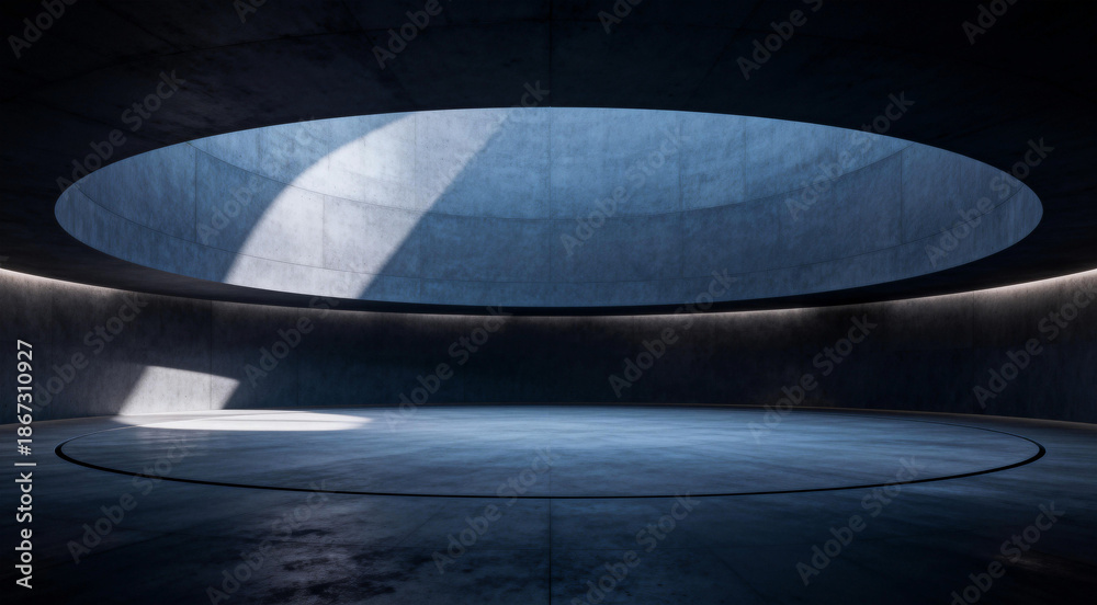 Fototapeta premium Minimalist Circular Concrete Interior with Skylight