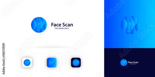 Face scan technology logo facial biometric secure access, digital identity login, cyber security, plastic surgery. Technologies for AI recognition apps, avatar profile design. Vector illustration