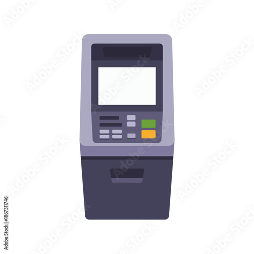 ATM cash machine with card slot and keypad, colorful icon, flat style vector illustration