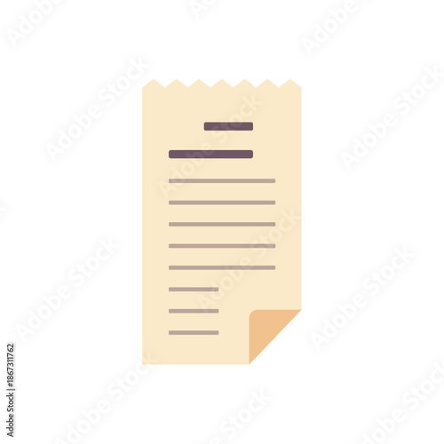 Paper receipt invoice slip with item lines, colorful icon, flat style vector illustration