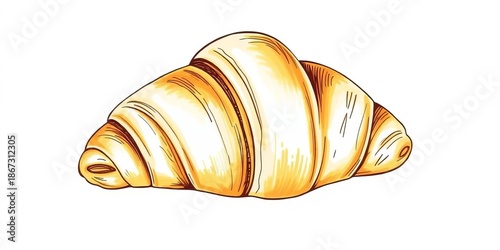 A rustic, hand-drawn style croissant illustration, showing flaky layers and golden-brown color,  homemade,  dessert