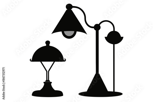 Table Lamp Silhouette Vector Icon, Home Interior Light Illustration Isolated on White Background