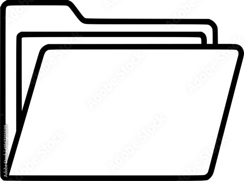 Black vector outline of two overlapping folder icons, minimalist filing symbol for documents, suitable for UI design, apps, and desktop icons