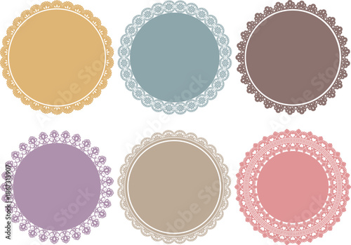 円形のレースフレーム6種セット　レトロポップ