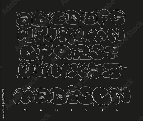 Trendy bubble style comical alphabet design. Playful decorative typeface, vector illustration for creative typography and graphic design use