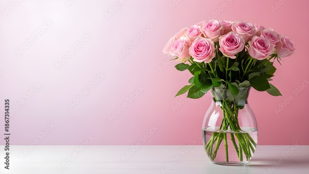 Fototapeta premium Happy valentine's day festival image with pink roses in a vase