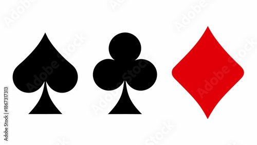 Three playing card suits spades clubs and a vibrant red diamond
