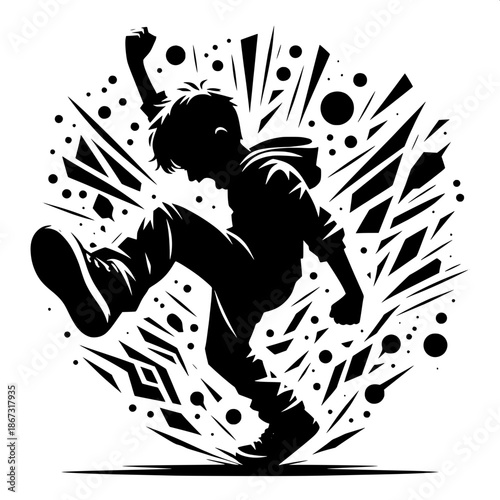 Black and White Vector Angry Boy Stomping Foot