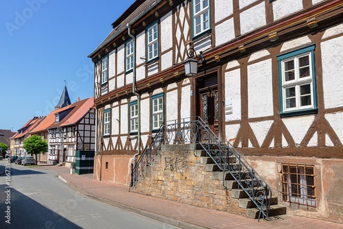 oebisfelde, deutschland - fachwerkhäuser in der altstadt