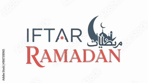 A logo featuring the words IFTAR in dark grey and RAMADAN in red, accompanied by a blue crescent moon and mosque silhouette with Arabic calligraphy.