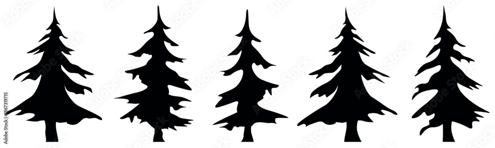 Fototapeta premium Spruce tree silhouette. Pine trees forest silhouettes showing forest nature design elements