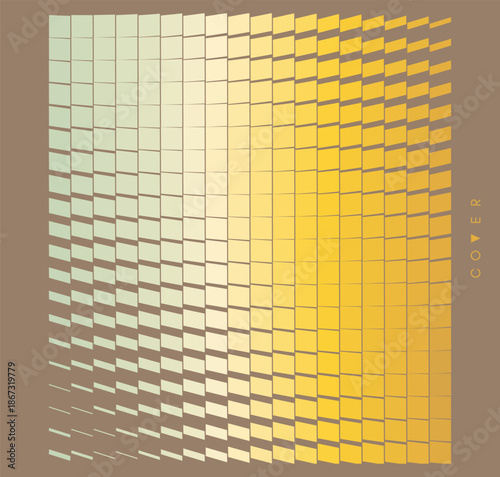 Square pattern. Lighting effect.The square mosaic pieces are turned over. Sequins rotate randomly. Color gradient. Cover design template. Illustration for brochure, poster, cover, card, flyer, banner.