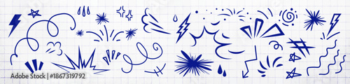 Cartoon line effects icon set. Manga speed elements, movement, burst, sketched motion