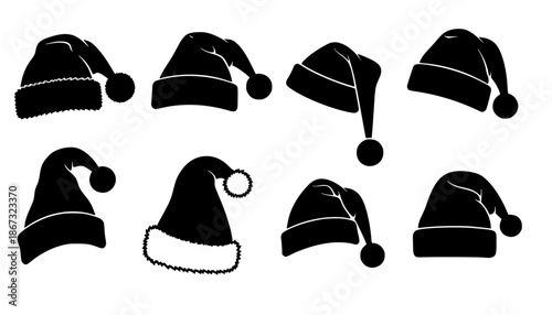 Silhouette of santa claus hat, Christmas santa claus hat vector set
