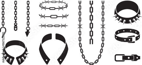 Fashionable chain bracelets and industrial link silhouettes for apparel branding and streetwear graphic vector illustration