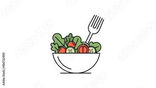 A bowl of fresh salad with vegetables and a fork