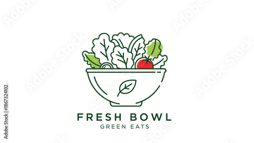 A bowl of fresh green salad with leaves and vegetables illustration