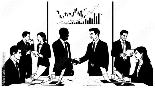 Investment banker men shaking hands over financial deal vector icon

