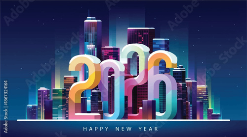 A vibrant and modern cityscape during the nighttime.  