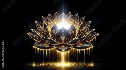 Glowing Lotus Flower with Light Effects.