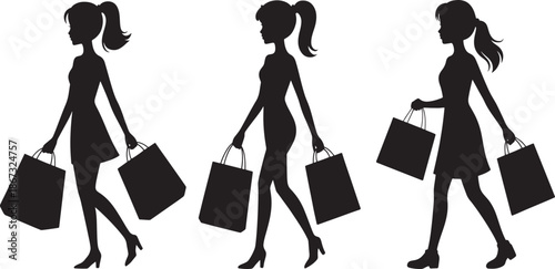 Modern women shopping silhouettes with bags for boutique marketing and retail promotion vector illustration