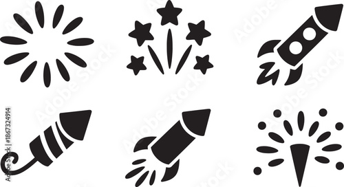 Celebration fireworks and rocket silhouettes for New Year festival and party decoration vector illustration