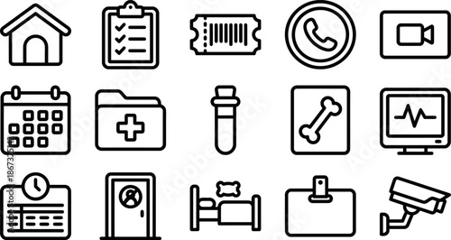 Veterinary Clinic Line Icons Set, Pet Care and Animal Health Outline Symbols