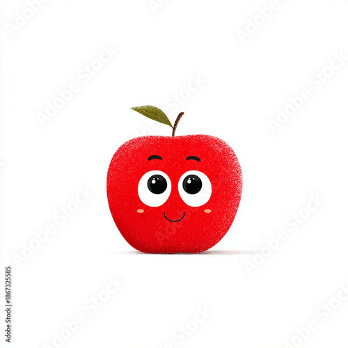 Cute Happy Red Ripe Apple Cartoon Character with Big Eyes on White Background made with generative AI