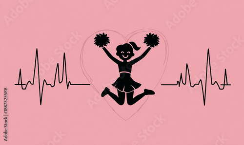Energetic Female Cheerleader with Heartbeat Rhythm Design   made with generative AI