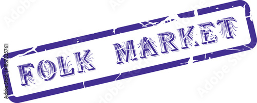 Rustic purple rubber stamp featuring the classic text Folk Market for local vendor events