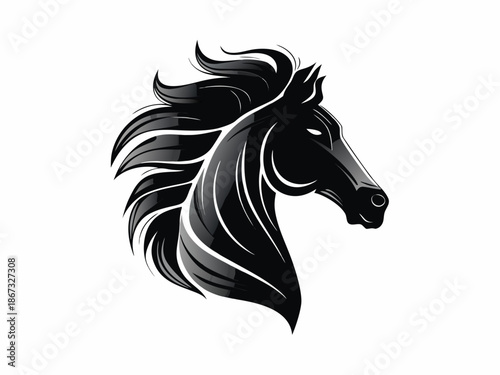 Elegant black horse head illustration a striking monochrome equine portrait design