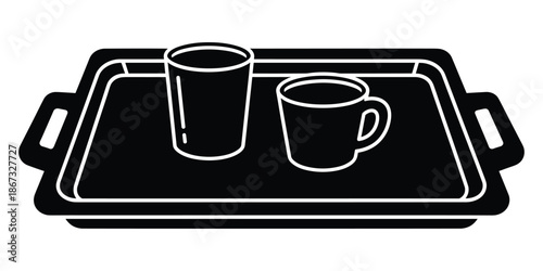 Serving tray with cup and mug icon simple silhouette vector illustration