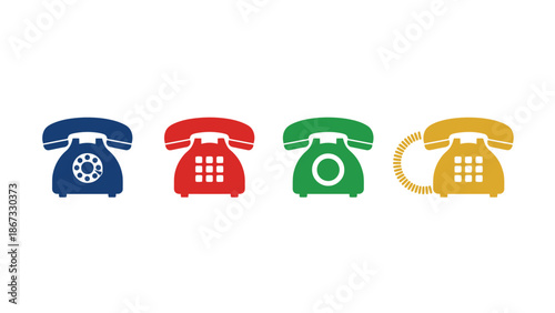 Colorful vintage rotary dial telephones arranged in a row, representing communication and connectivity.